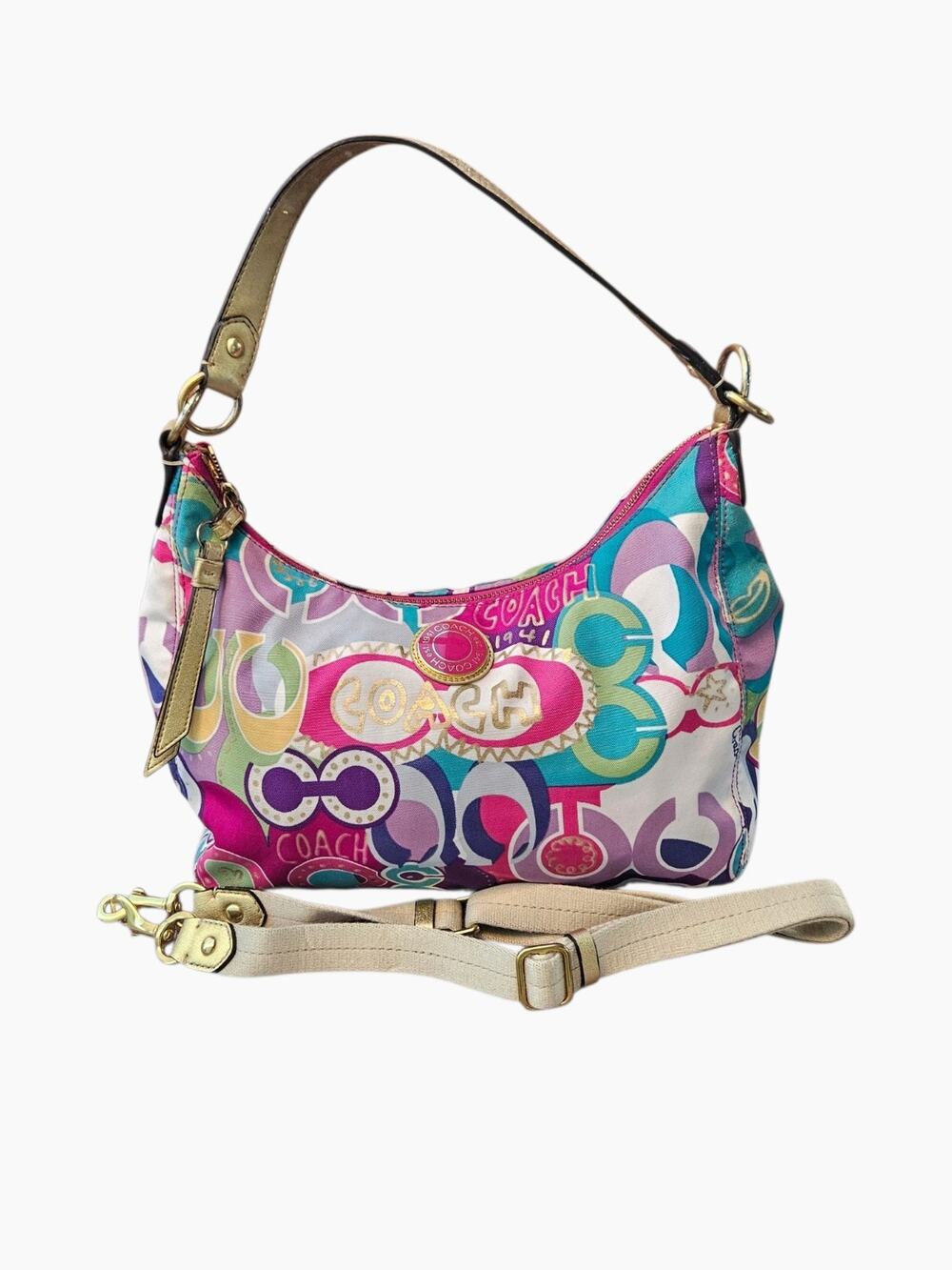 Coach Y2K Poppy Graffiti Print Convertible Hobo Shoulder Bag F19438